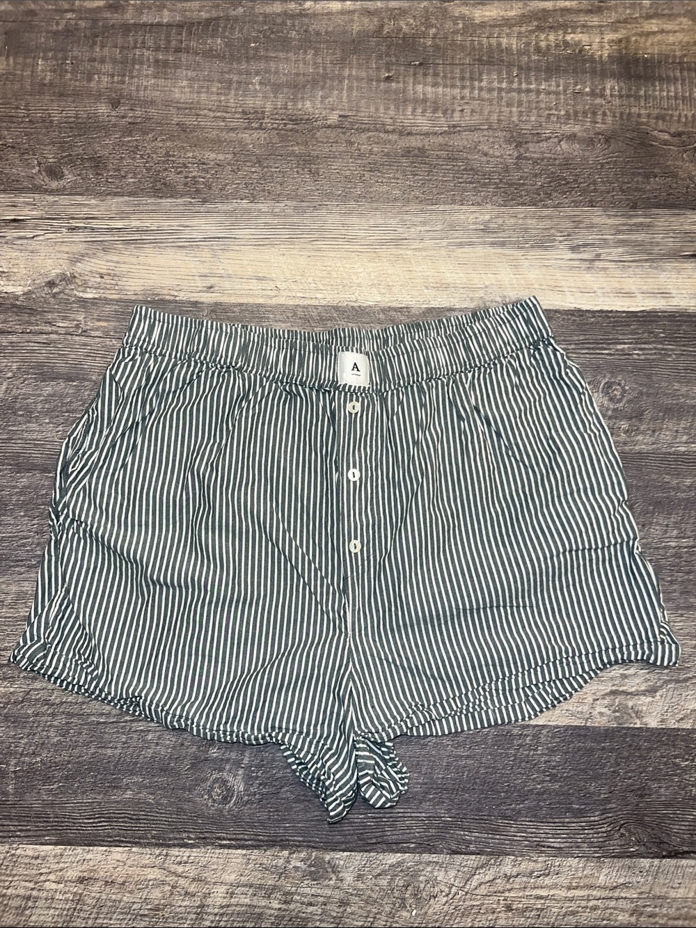 Anthropologie Wren Green White Stripe 100% Cotton Boxer Shorts Large
